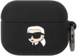  Bluetooth fülhallgató töltőtok tartó, szilikon, karabiner, napszemüveges lány minta, Apple AirPods Pro kompatibilis, Karl Lagerfeld 3D Logo NFT Choupette Head, fekete