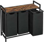 VASAGLE Szennyestartó, kihúzható és levehető ruhatartó zsákkal 3x38L, barna, fekete (BLH301B01V1) - deco24