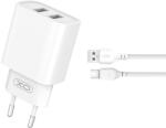 XO CE02C dupla USB töltő (Fehér) - micro USB kábellel