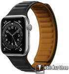  Okosóra loop szilikon szíj - bőrhatású, mágneses, bordázott mintás - FEKETE - APPLE Watch Series 1/2/3 42mm / 4/5/6/SE 44mm / 7/8/9 45mm / Ultra / Ultra 2 49mm