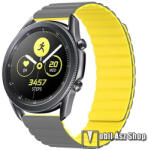  Okosóra loop szilikon szíj - SZÜRKE / SÁRGA - mágneses, 22mm széles, bőr hatású, bordázott minta - HUAWEI Watch GT 3 46mm / GT 3 Pro 46mm / Watch 3 46mm / Watch 3 Pro 48mm / SAMSUNG Watch3 45mm / Xiao
