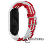  Okosóra szíj - FEHÉR / PIROS - fonott szövet körpánt - Xiaomi Mi Band 3 / Mi Band 4