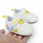 SuperBaby Adidasi albi pentru bebelusi - Frunzulite colorate