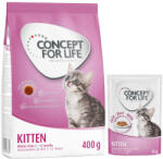 Concept for Life Concept for Life Preț special! 400 g hrană uscată + 12 x 85 pliculețe Kitten - (400 g) în gelatină (12
