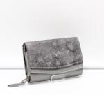 Gibidium sötétezüst / virágmintás cipzáras közepes női bőr pénztárca xl vivi kézi