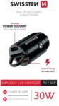 SWISSTEN - autós töltő adapter PowerDeliver USB-C + Super Charge 3.0, 30W, nano, fekete