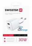 SWISSTEN - GaN mini hálózati töltőadapter, 1XUSB-C, 1XUSB, Power Delivery, 30W