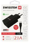 SWISSTEN - hálózati töltő adapter + mikro USB kábel, 2 USB port, Smart IC, 2, 1 A, fekete