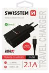 SWISSTEN - hálózati töltő adapter + lightning kábel, 2 USB port, Smart IC, 2, 1 A, fekete