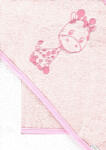  Babastar hímzett fürdőlepedő, fürdetőkesztyűvel 110*110 cm - zsiráf fehér/rózsaszín - babyshopkaposvar