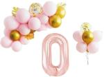 IDei Aranjament 31 baloane, Cifra 0, inaltime 70 cm, roz auriu
