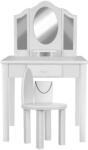 MT Malatec Set masa de toaleta pentru fetite 81x32x46 cm, scaun, 3 oglinzi, sertar, design elegant, lemn, alb