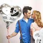 IDei Balon forma inima, Mr&Mrs, pentru nunta, 45 cm, folie
