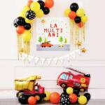 IDei Kit aranjament baloane masinute, 54 baloane folie si latex, accesorii, franjuri aurii