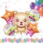 IDei Kit aranjament 5 baloane Happy birthday Teddy Bear 44.5x71 cm, folie