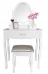 Procart Set masa de toaleta si scaun, oglinda ovala, 3 sertare, design vintage, alb