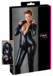 Cottelli Collection Plus Size - fényes hosszúujjú party overál, macskanő jelmez (fekete) (27303401081) - szexshop