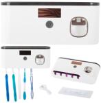 Verk Group UV fogkefe fertőtlenítő tároló fogkrém adagolóval, USB töltés, fekete-fehér és szürke-fehér, 22x9x6 cm
