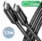 AXAGON Cablu USB type C T-T 240W brodat 1.5m, AXAGON BUCM2-CM15AB (BUCM2-CM15AB)