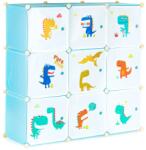 ModernHOME 9 ajtós moduláris gyerekmintás polcos szekrény 9 rekesszel, 109 x 109 x 37 cm, kék alapon mintás