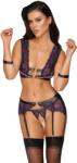 Cottelli Collection Bondage - fehérnemű szett és kar bilincs (fekete-lila) (22144401031) - szexshop
