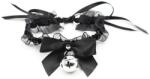 LateToBed BDSM Line Collar with Bow, Bell and Lace Black