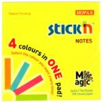 STICK'N Notes autoadeziv 76x76 mm, 100 file, 4 culori neon, STICK'N Magic (HO-21571) - roveli