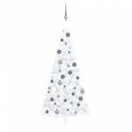 vidaXL fehér megvilágított fél műkarácsonyfa gömb szettel 240 cm (3077658)
