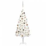 vidaXL fehér megvilágított műkarácsonyfa gömb szettel 150 cm (3077633) - balena