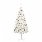 vidaXL fehér megvilágított műkarácsonyfa gömb szettel 210 cm (3077635) - balena