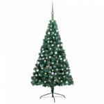 vidaXL zöld megvilágított fél műkarácsonyfa gömb szettel 210 cm (3077652) - balena