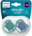 Philips Set 2 suzete Philips-Avent SCF085/31, ultra air pacifier 6-18 luni, Ortodontice, fara BPA, Albastru/Verde (SCF085/31)