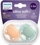 Philips Set 2 suzete Philips-Avent SCF091/03, ultra soft 0-6 luni, Ortodontice, fara BPA, Verde/Portocaliu (SCF091/03)