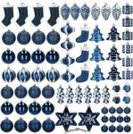 SPRINGOS Set de ornamente pentru pomul de Crăciun, albastru închis și alb, 77 de bucăți (CA0851)