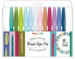 Pentel Set de pensule caligrafice PENTEL Calligraphic Brush, PENTEL "Brush Sign", 12 culori pastelate diferite (SES15C-12)