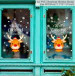  Ablak matrica, karácsonyi üdvözlettel, rénszarvas arccal és hópelyhekkel, fehér, pvc (5995206010043)