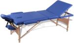  Masă masaj pliabilă, 3 zone, albastru, cadru de lemn (110079)