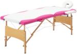  Masă pliabilă de masaj, 2 zone, alb și roz, lemn (110210)