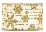  Díszkötöző szalag hóhehely mintával textil 63mmx10m krém-arany (4381 04)