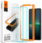 Sony 5 V, Kijelzővédő fólia, ütésálló fólia (az íves részre is! ), Tempered Glass (edzett üveg), Full Cover, Spigen Glastr Alignmaster, Clear - 2 db /csomag - tok-shop