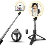  Prémium selfie bot, 19 - 90 cm, 360°-ban forgatható, exponáló gombbal, v4.0, bluetooth-os, tripod állvány funkció, világítással, fekete - tok-shop