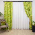 Hiko Set 3 piese, draperii Hiko Nostalgie Leaf bumbac verde si o perdea din voal, cu rejansa (10005214)