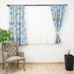 Hiko Set 5 piese draperii scurte Hiko Nostalgie Leaf bumbac albastru cu doua bentite si o perdea Ana Soft, cu rejansa (10005263)