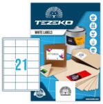 Tezeko 66*40 mm Tezeko A4 íves etikett címke, fehér színű (100 ív/doboz) (TZ-A4-0065) - etikett-cimke-shop