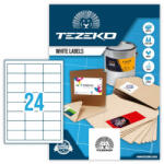 Tezeko 64*34 mm Tezeko A4 íves etikett címke, fehér színű (100 ív/doboz) (TZ-A4-0067) - etikett-cimke-shop