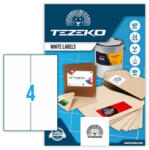 Tezeko 105*297 mm Tezeko A4 íves etikett címke, fehér színű (100 ív/doboz) (TZ-A4-0037) - etikett-cimke-shop