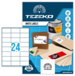 Tezeko 70*36 mm Tezeko A4 íves etikett címke, fehér színű (100 ív/doboz) (TZ-A4-0059) - etikett-cimke-shop
