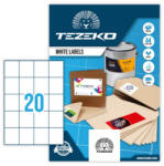 Tezeko 52, 5*59, 2 mm Tezeko A4 íves etikett címke, fehér színű (100 ív/doboz) (TZ-A4-0071) - etikett-cimke-shop