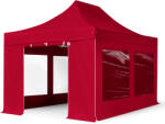 TOOLPORT Összecsukható pavilon, acél, 3x4, 5m, 4 oldalpanellel együtt, piros Pavilon sátor, Piaci sátor, Pop up sátor - (600058)