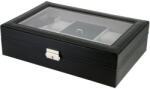  Óratartó doboz, 8 rekeszes + 2 ékszer rekesz, fekete műbőr borítás, belül szürke színű textil (5949-4)